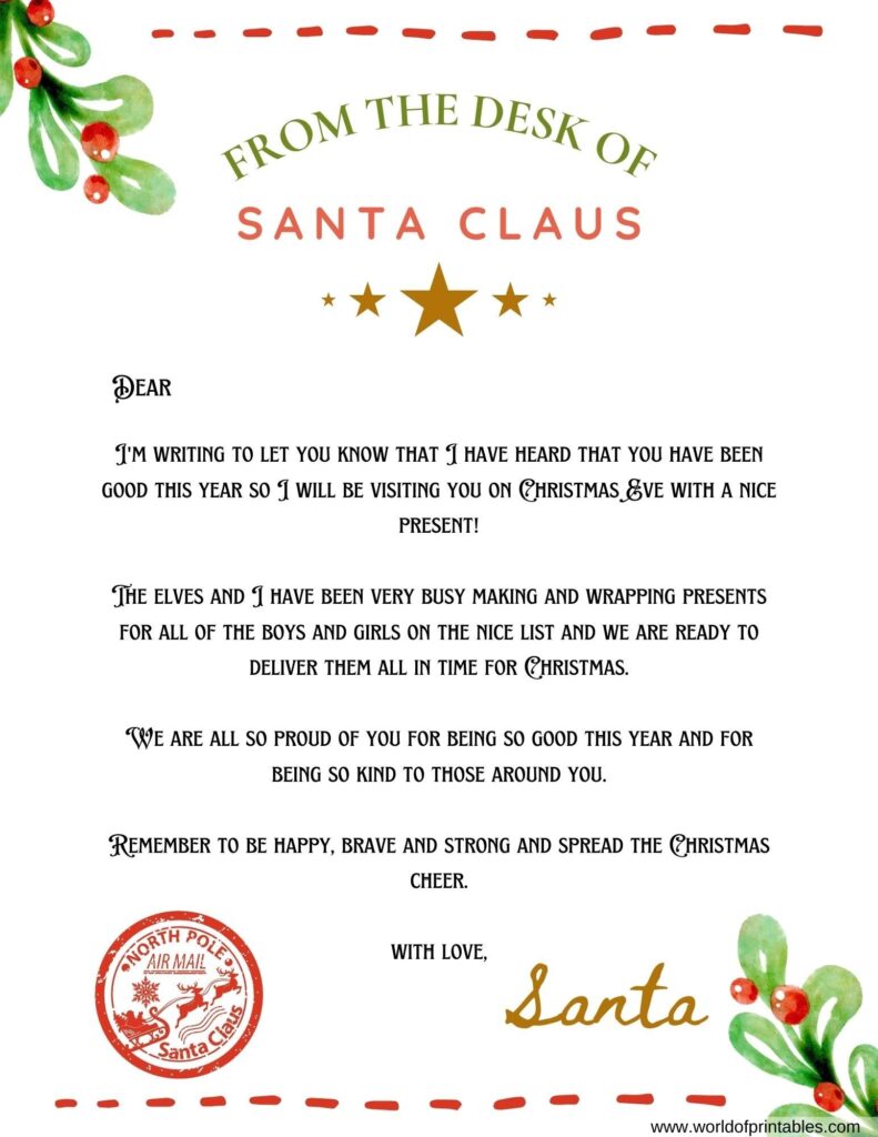 Letter Template From Santa Claus