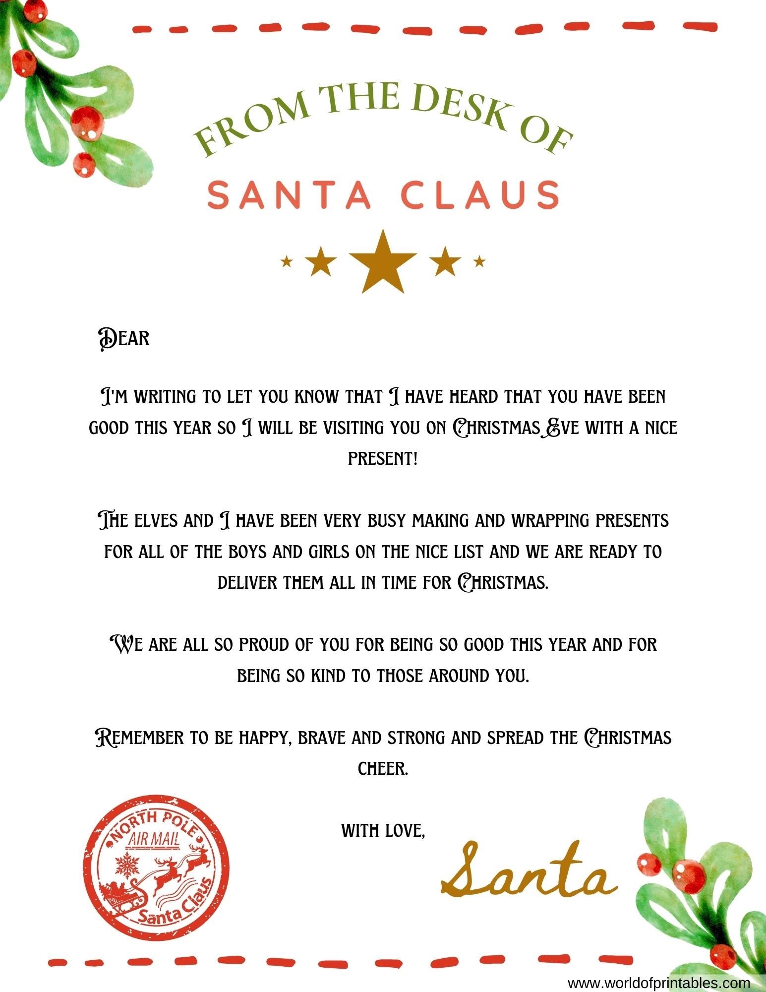 Letter Template From Santa Claus