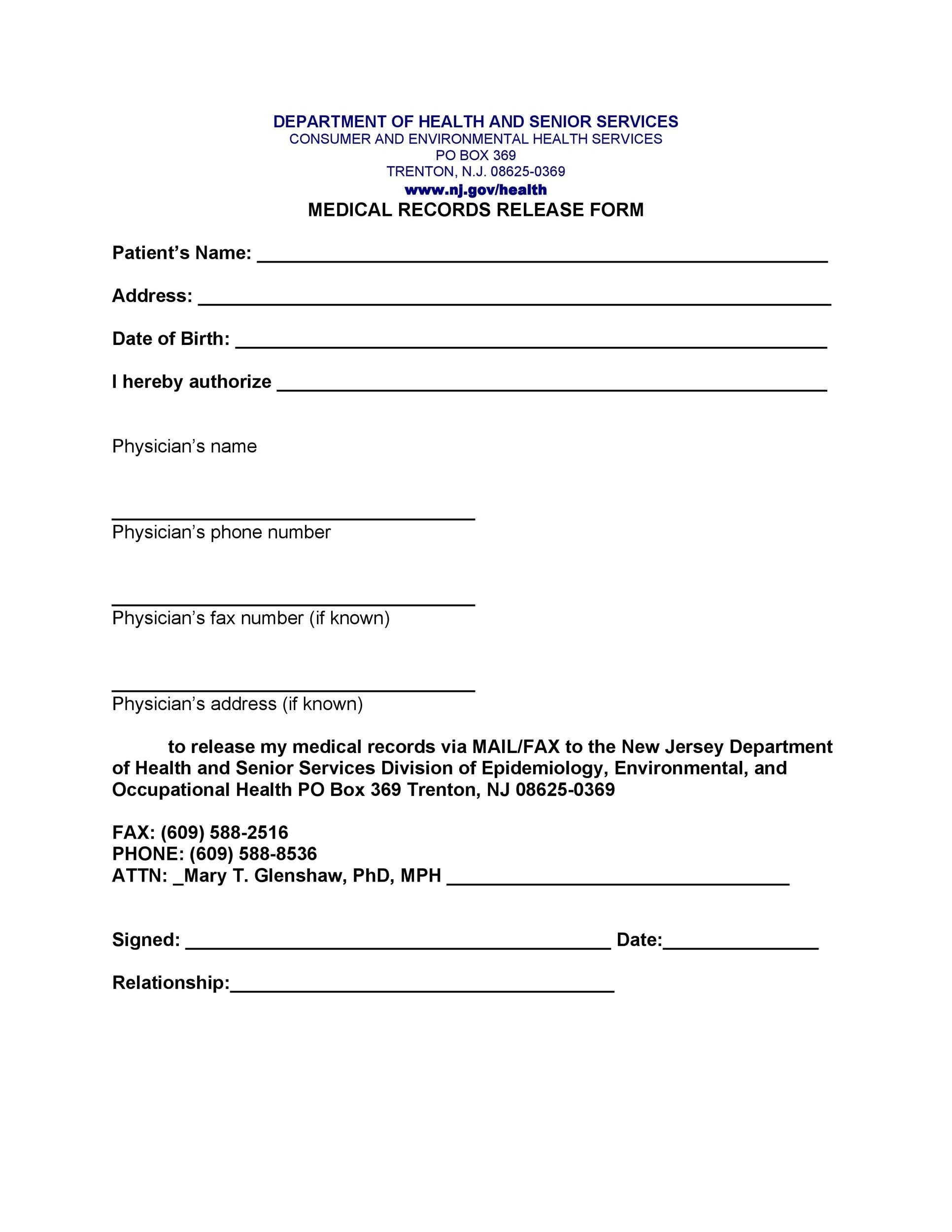 Medical Records Release Form Printable Medical Records Release Form Printable
