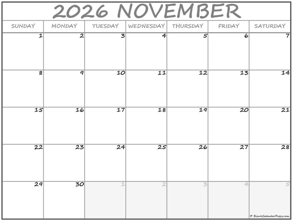 November 2026 Calendar Free Printable Calendars