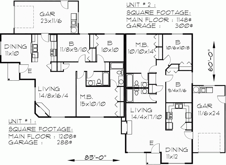 One Story Duplex House Plan For Corner Lot By Bruinier Associates