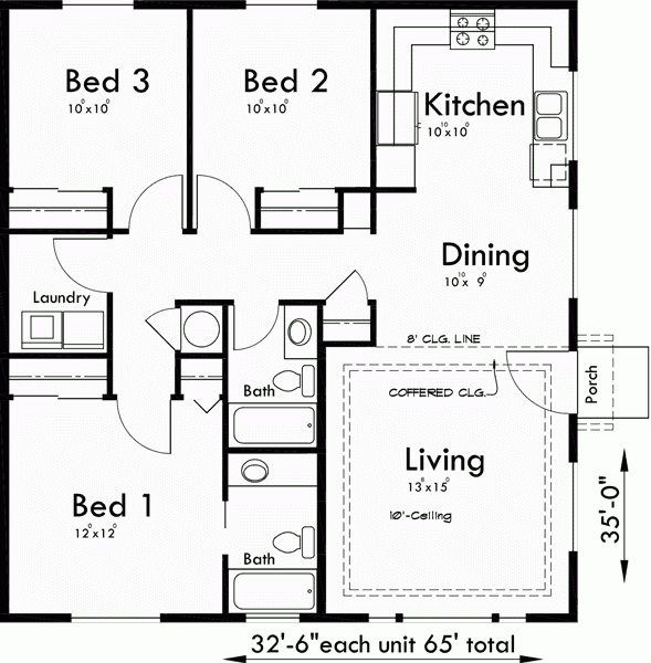 One Story Duplex House Plans Ranch Duplex House Plans 3 Bedroom