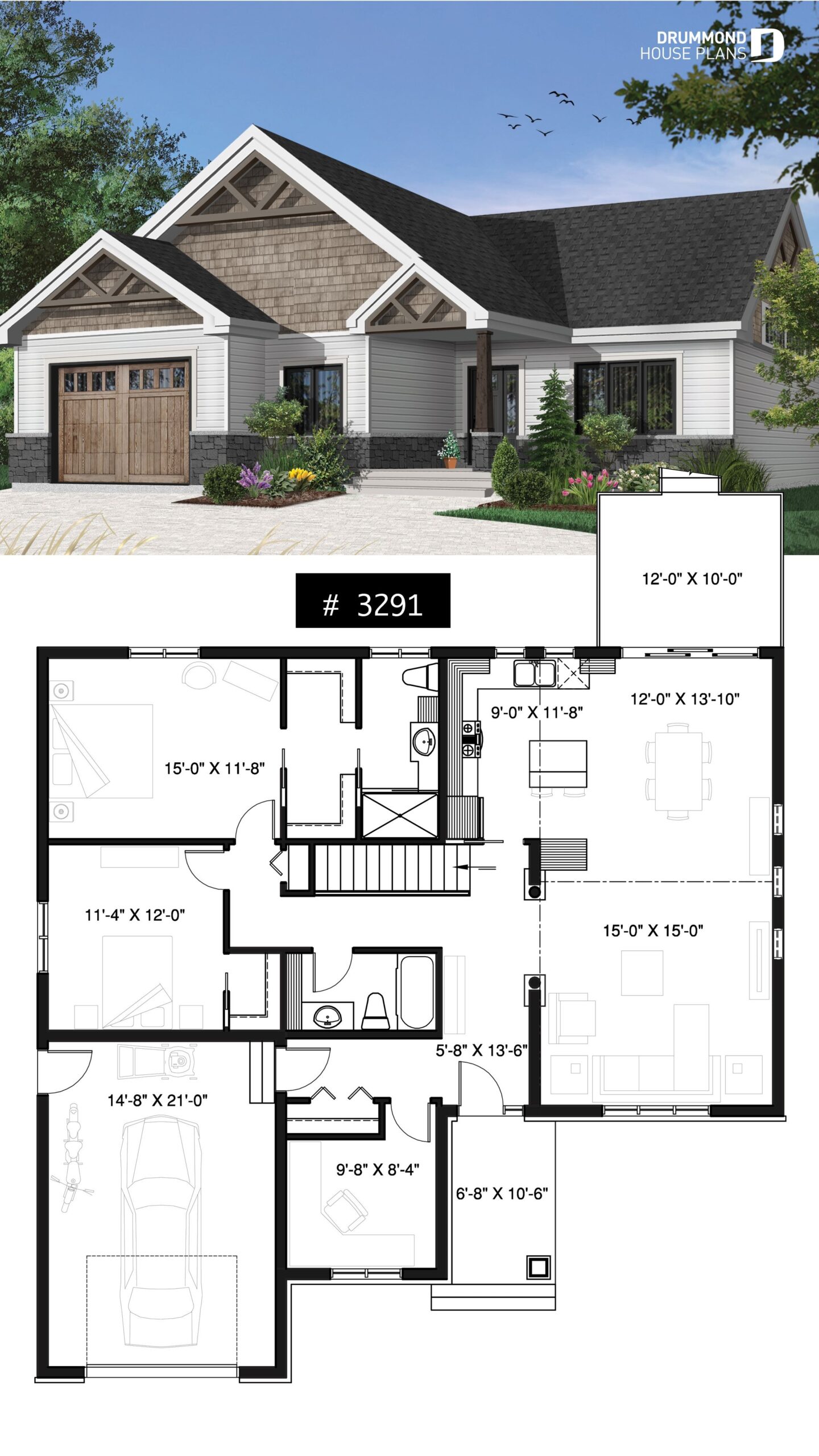 One story Northwest Style House Plan With 3 Bedrooms Ou 2 Beds Home 