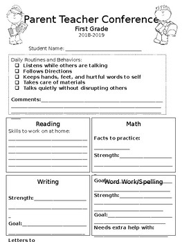 Parent Teacher Conference Form Free Printable