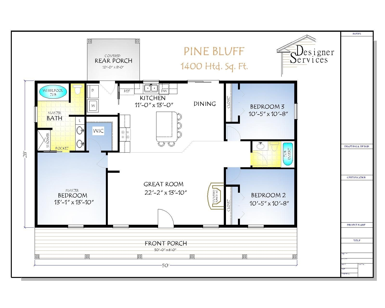 Pine Bluff House Plan 1400 Square Feet Etsy