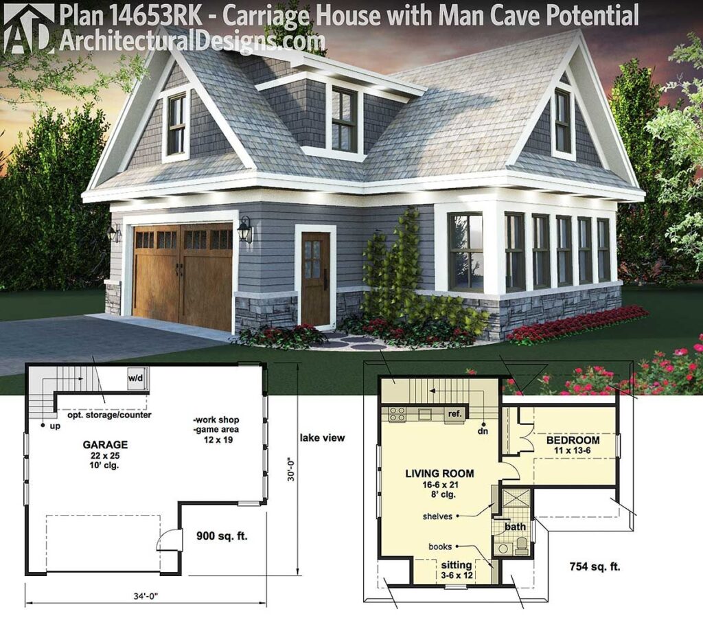 Plan 14653RK Carriage House Plan With Man Cave Potential Garage