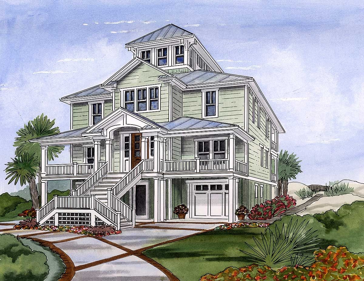 Plan 15033NC Beach House Plan With Cupola Beach House Plans Beach