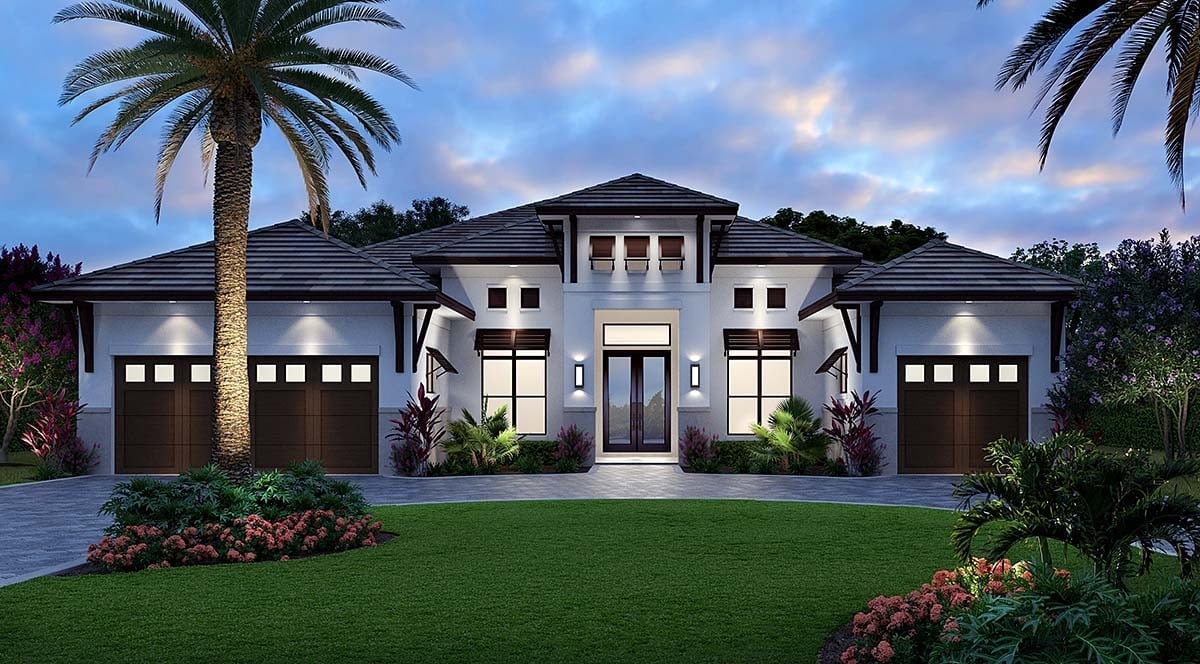 Plan 52998 Florida Style With 4 Bed 6 Bath 3 Car Garage