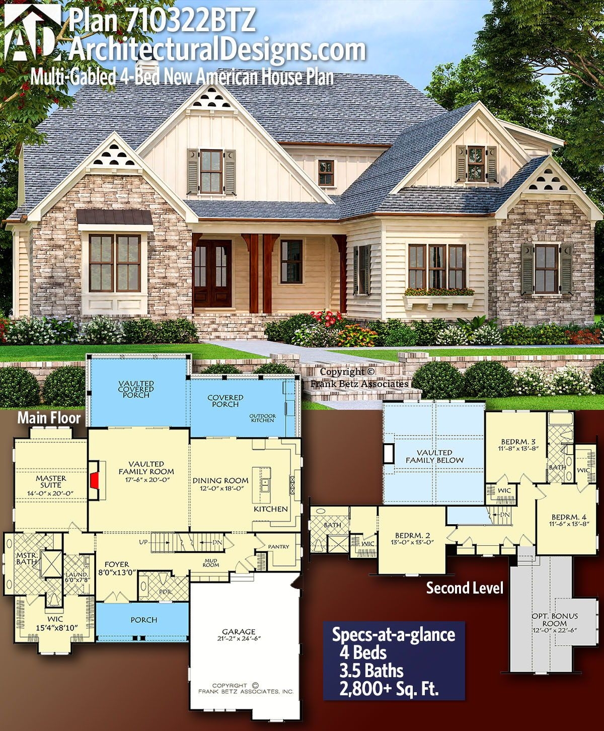 Plan 710322BTZ Multi Gabled 4 Bed New American House Plan Craftsman 