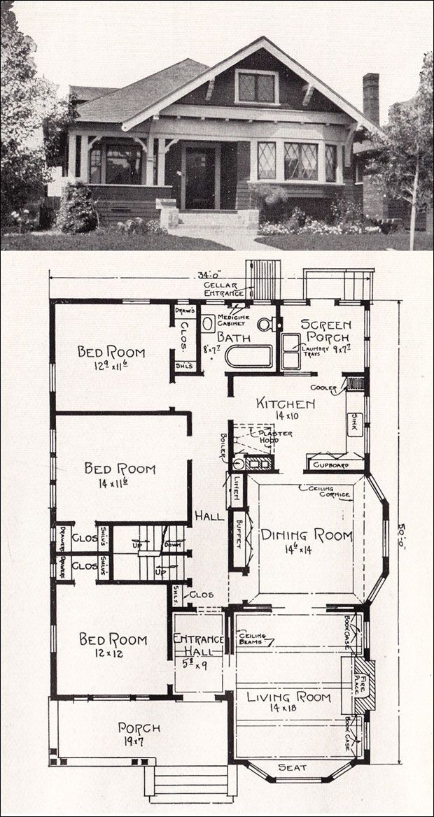 Plan No R 856 C 1918 Cottage House Plan By A E Stillwell Vintage