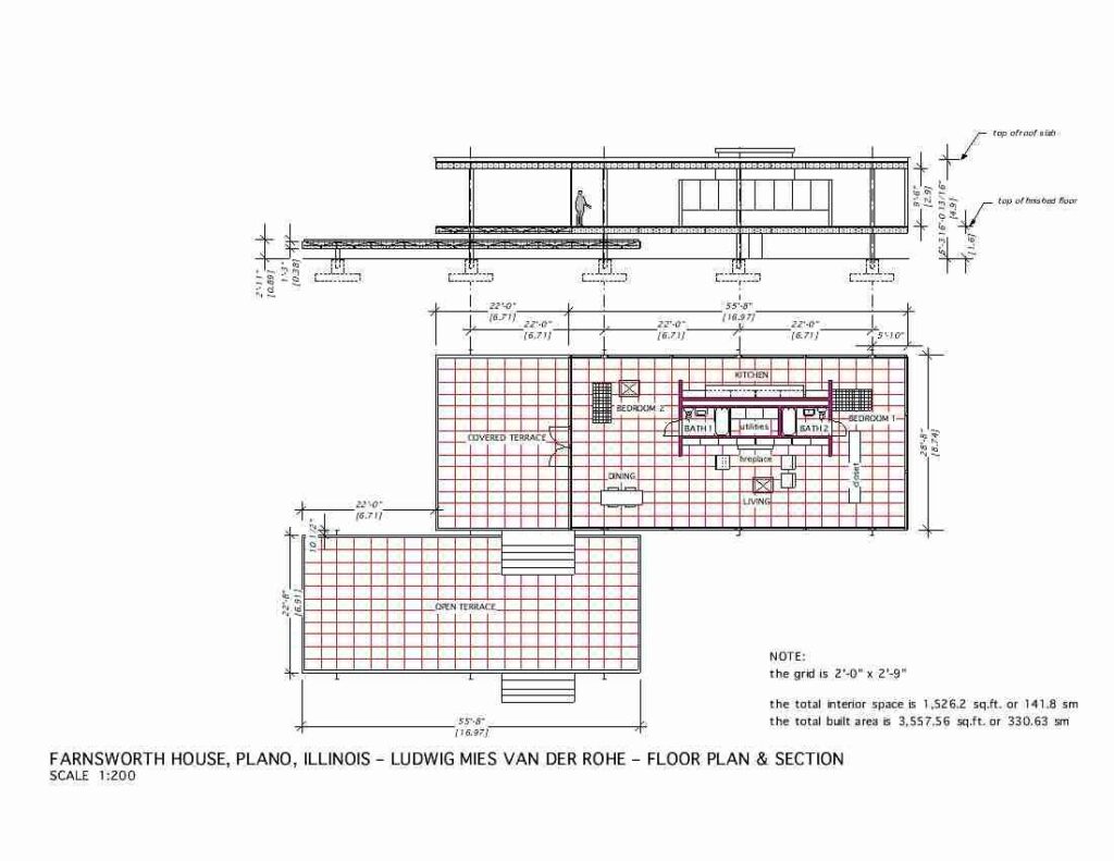 Plan Section The Edith Farnsworth House Plano Illinois 1951