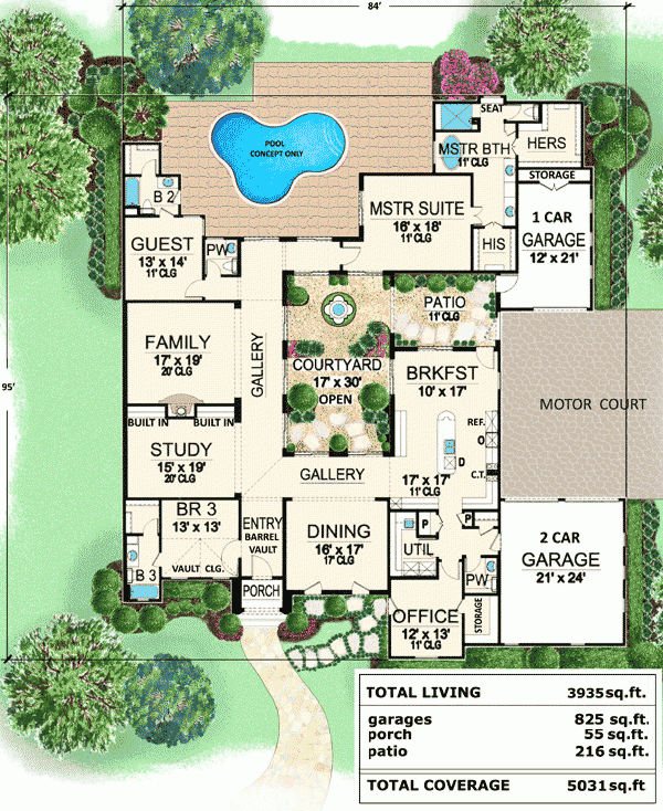 Popular Courtyard DesignPlan House Plan Pinterest