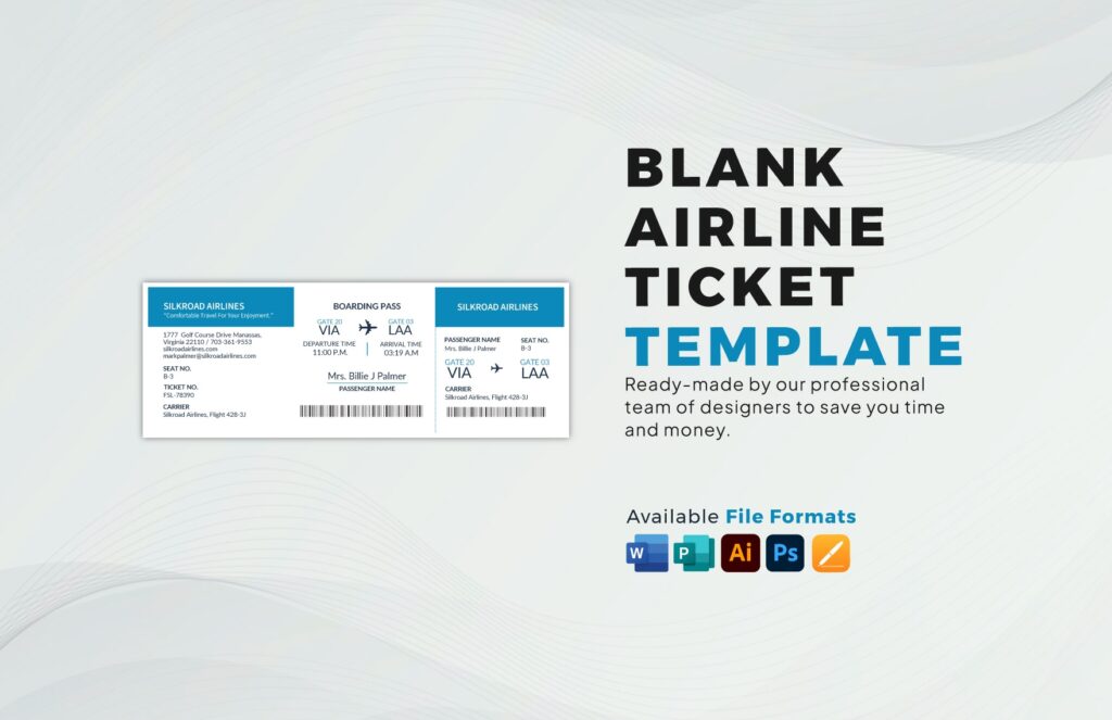 Printable Airline Ticket Template In Word PDF Google Docs Download