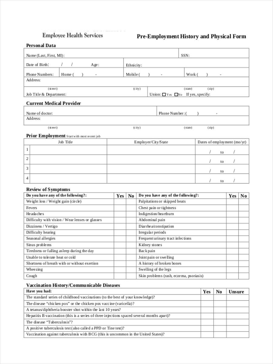 Printable Basic Physical Exam Form Pdf