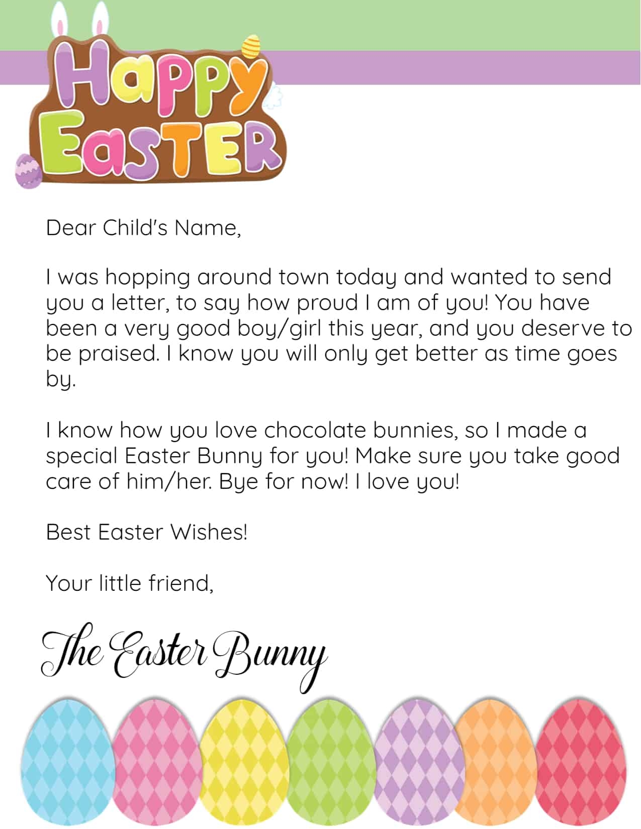 Printable Easter Bunny Letter Template Content Calendar Template