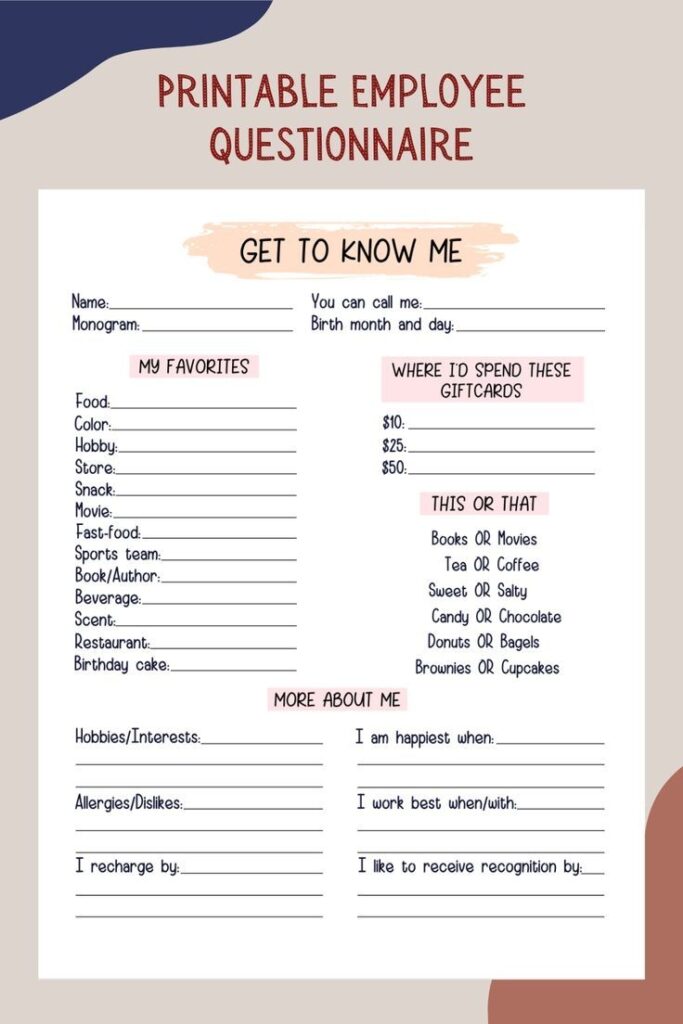 Printable Get To Know Your Employees Form