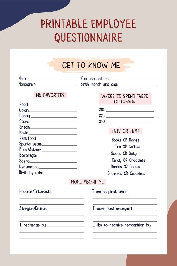 Printable Get To Know Your Employees Form Printable Get To Know Your Employees Form