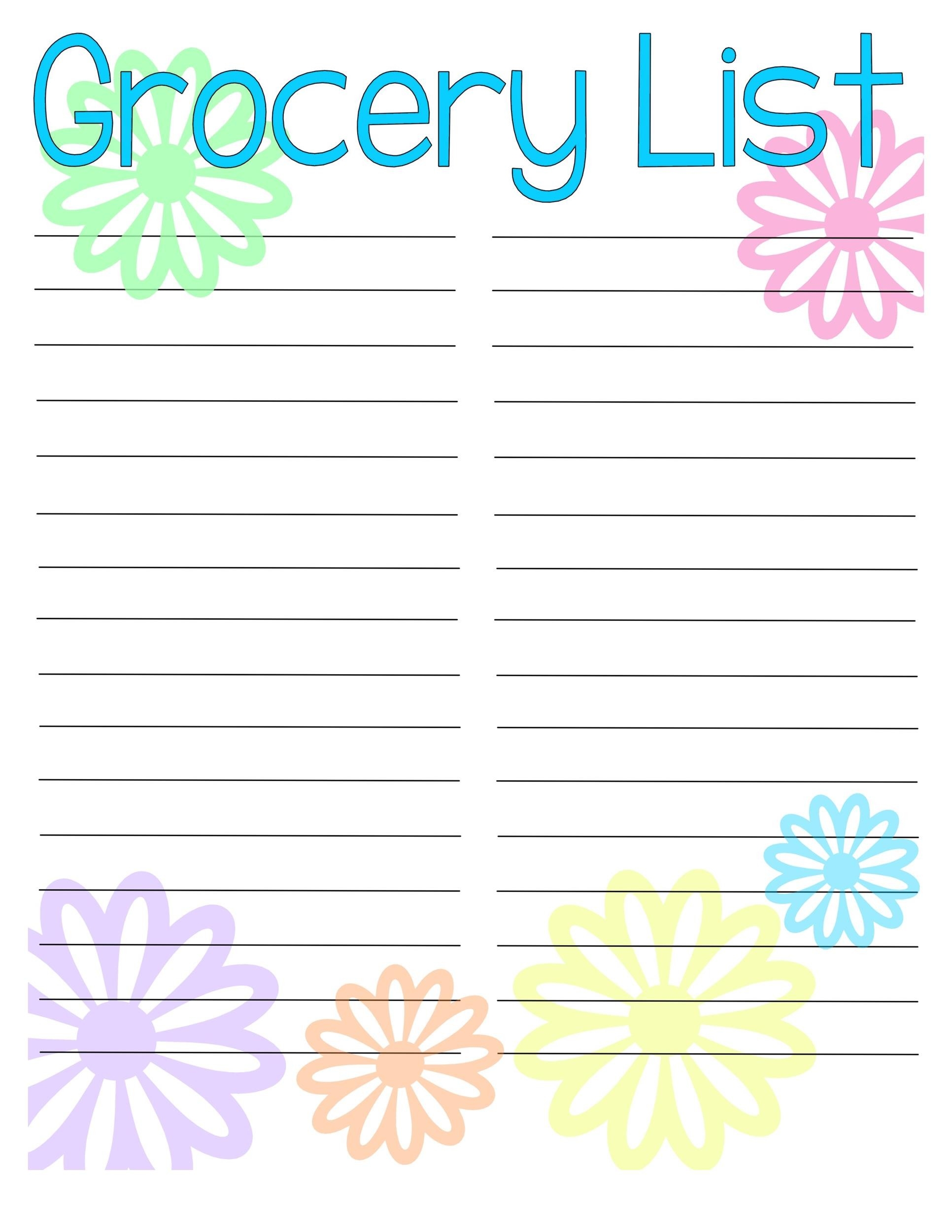 Printable Grocery List Template Free