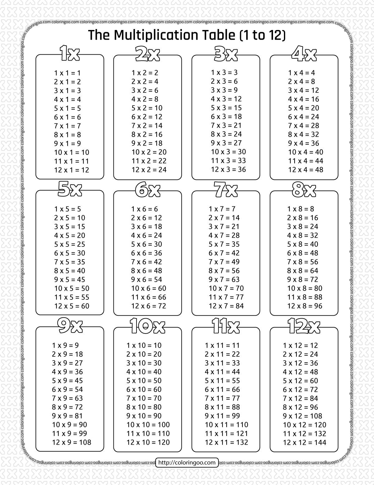 Printable Multiplication Table Worksheet Printable Word Searches