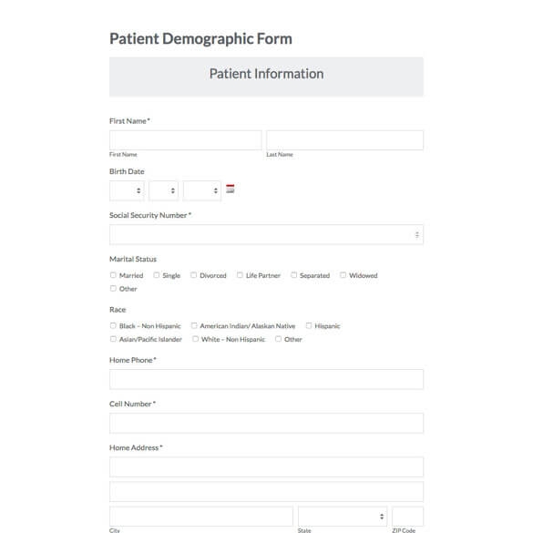 Printable Patient Demographic Form Printable Forms Free Online