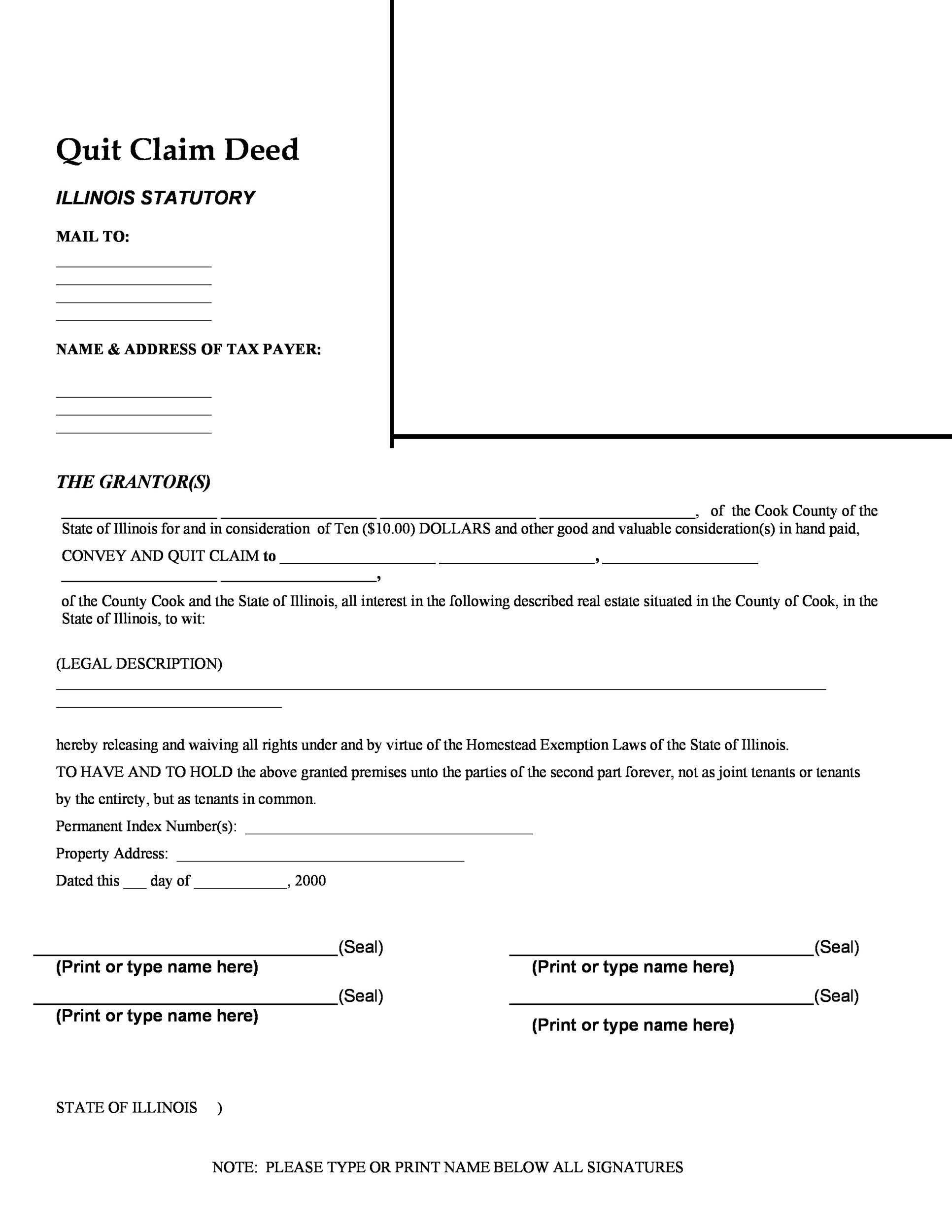 Printable Quit Claim Deed Form Free Illinois Printable Forms Free Online