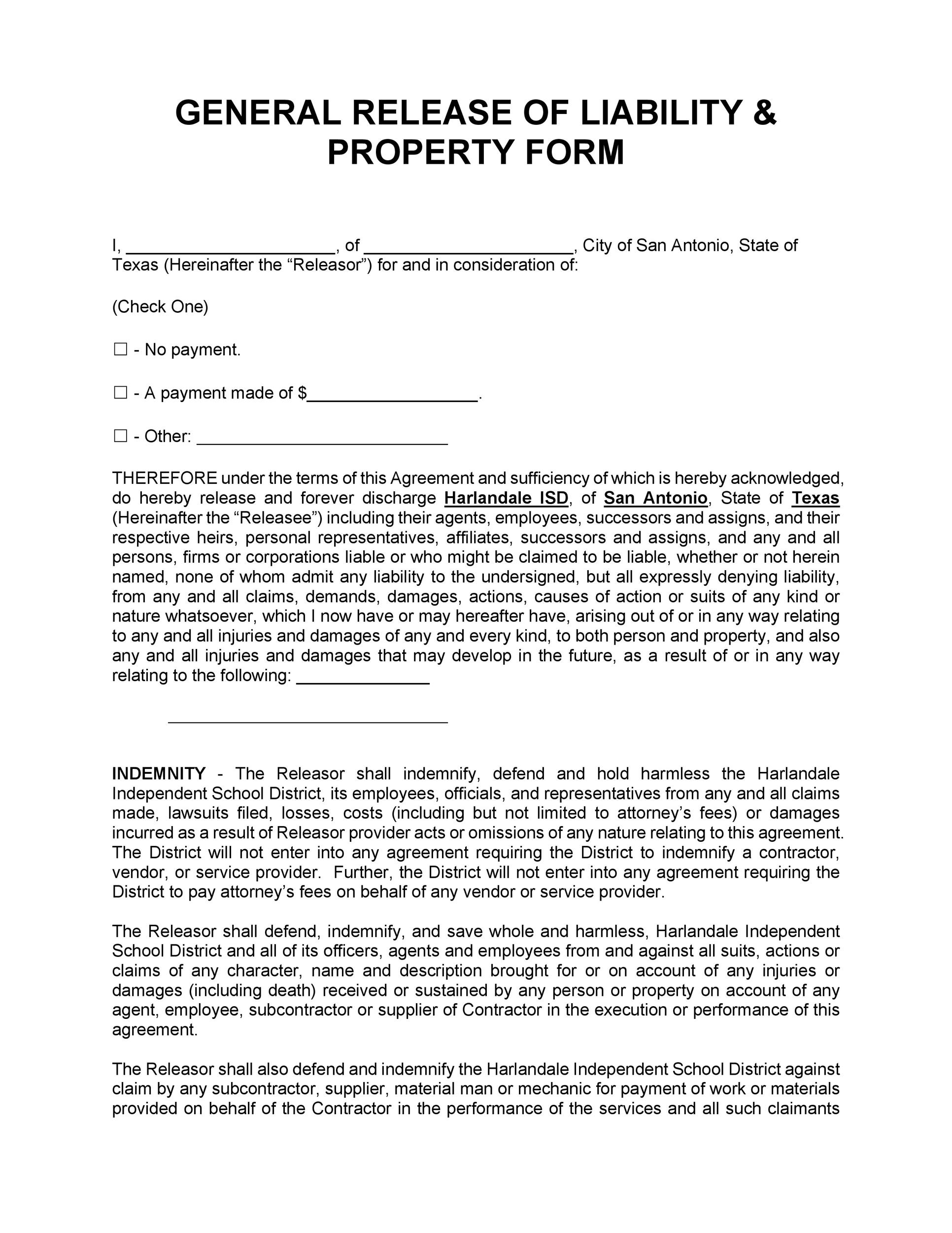Printable Release Of Liability Waiver Template Free Templates Printable