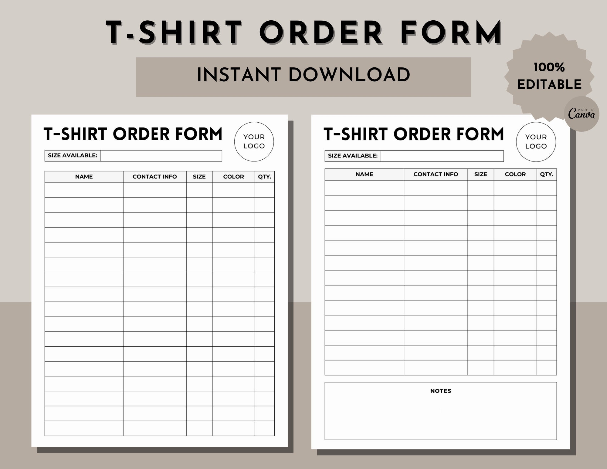 Printable Tshirt Order Form Template Editable Order Form Customizable T