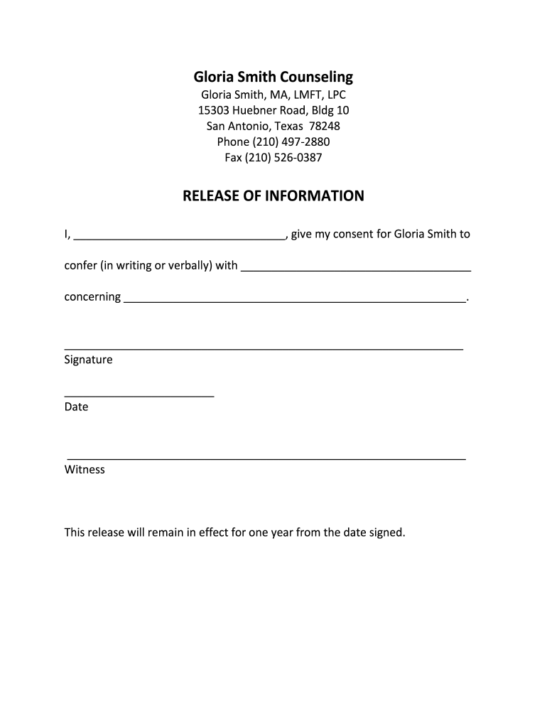 Release Of Information Form Template Mental Health
