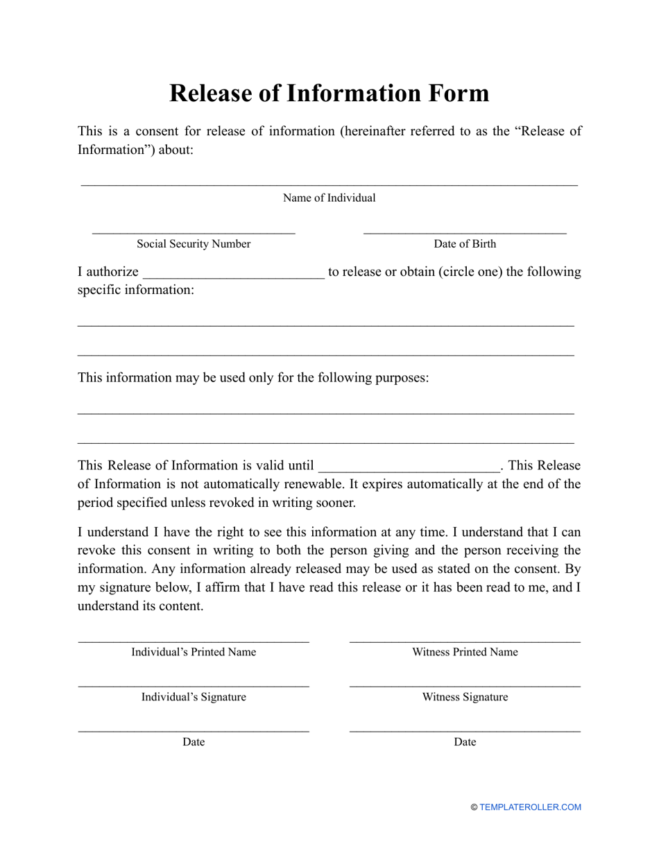 Release Of Information Form Template