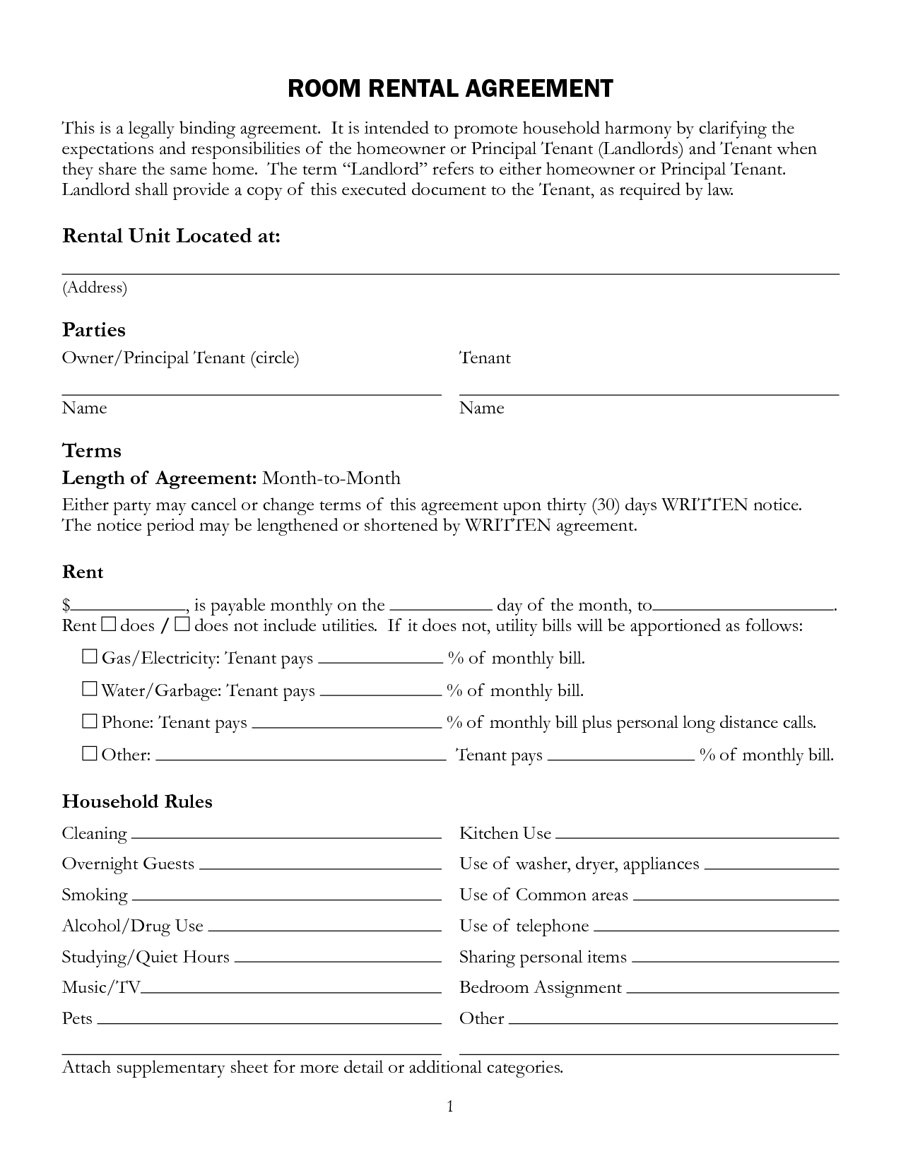 Rental Agreement Template Free Printable Documents