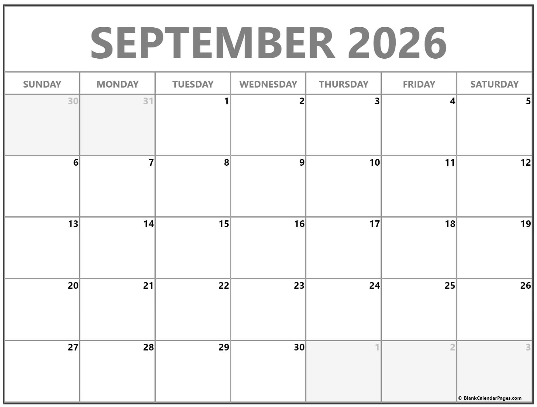 September 2026 Calendar Free Printable Calendars
