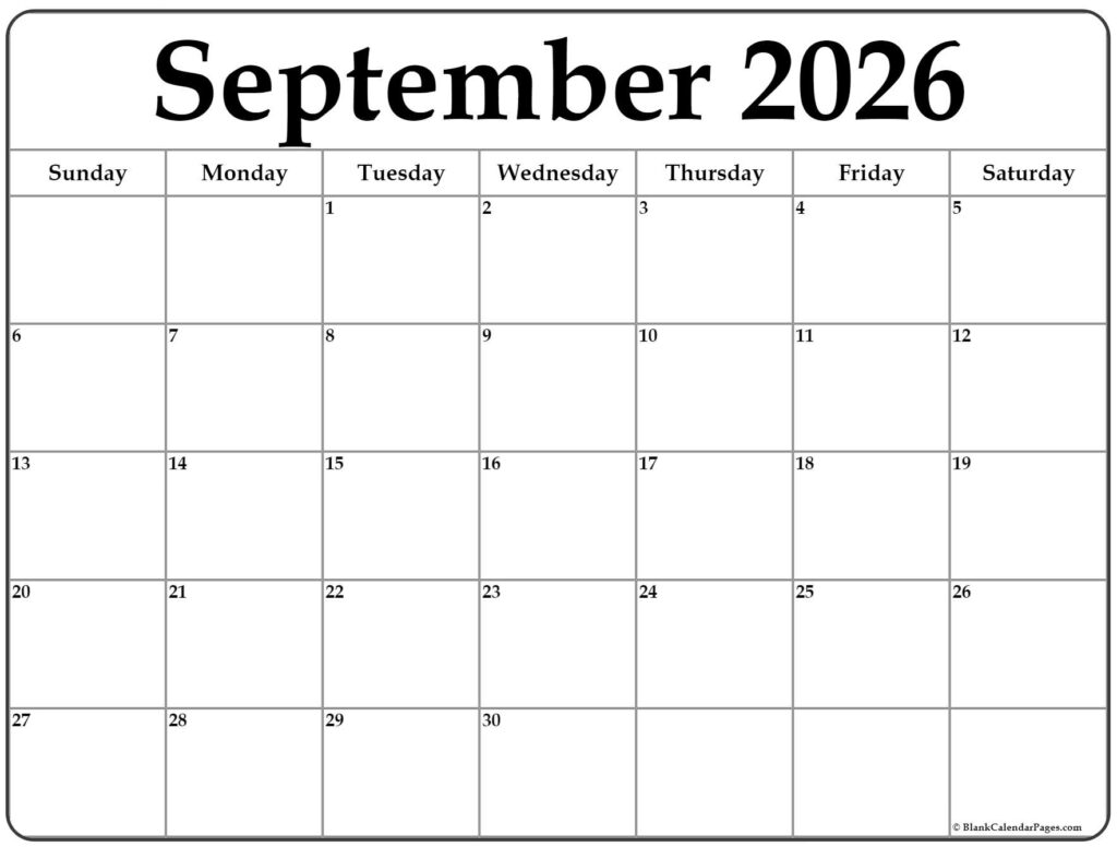September 2026 Calendar Free Printable Calendars