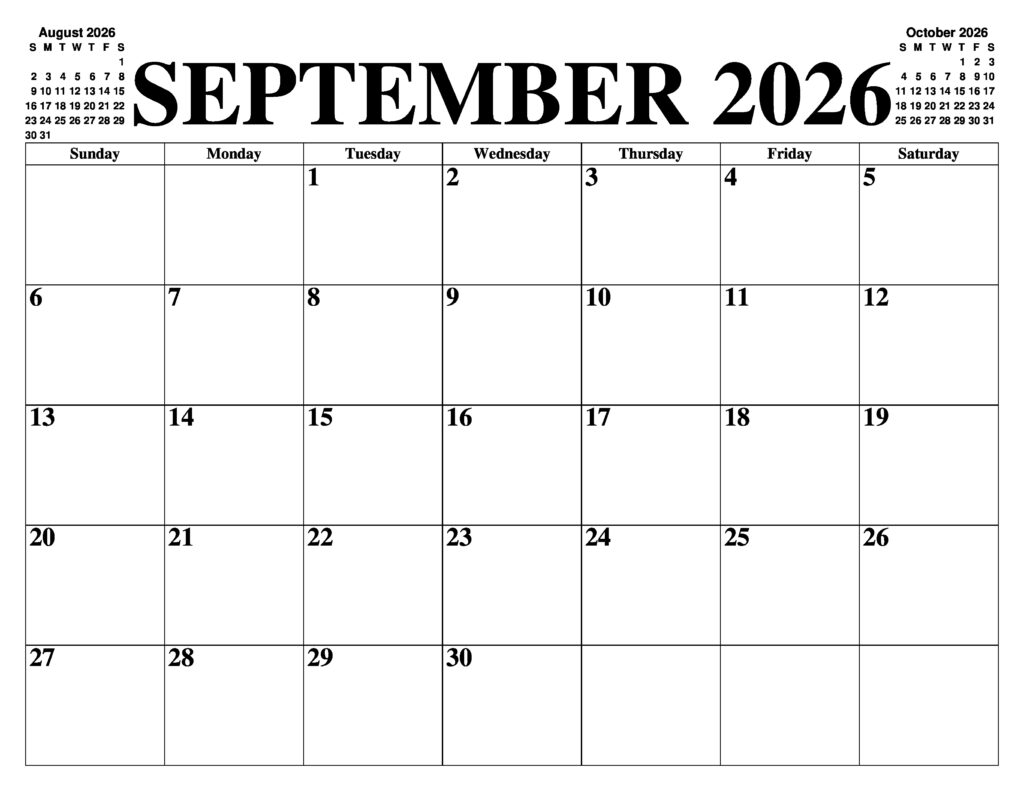 September 2026 Printable Calendar