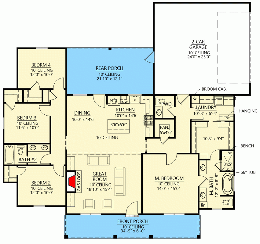 Single Story Modern Farmhouse With 4 Bedrooms House Plan 