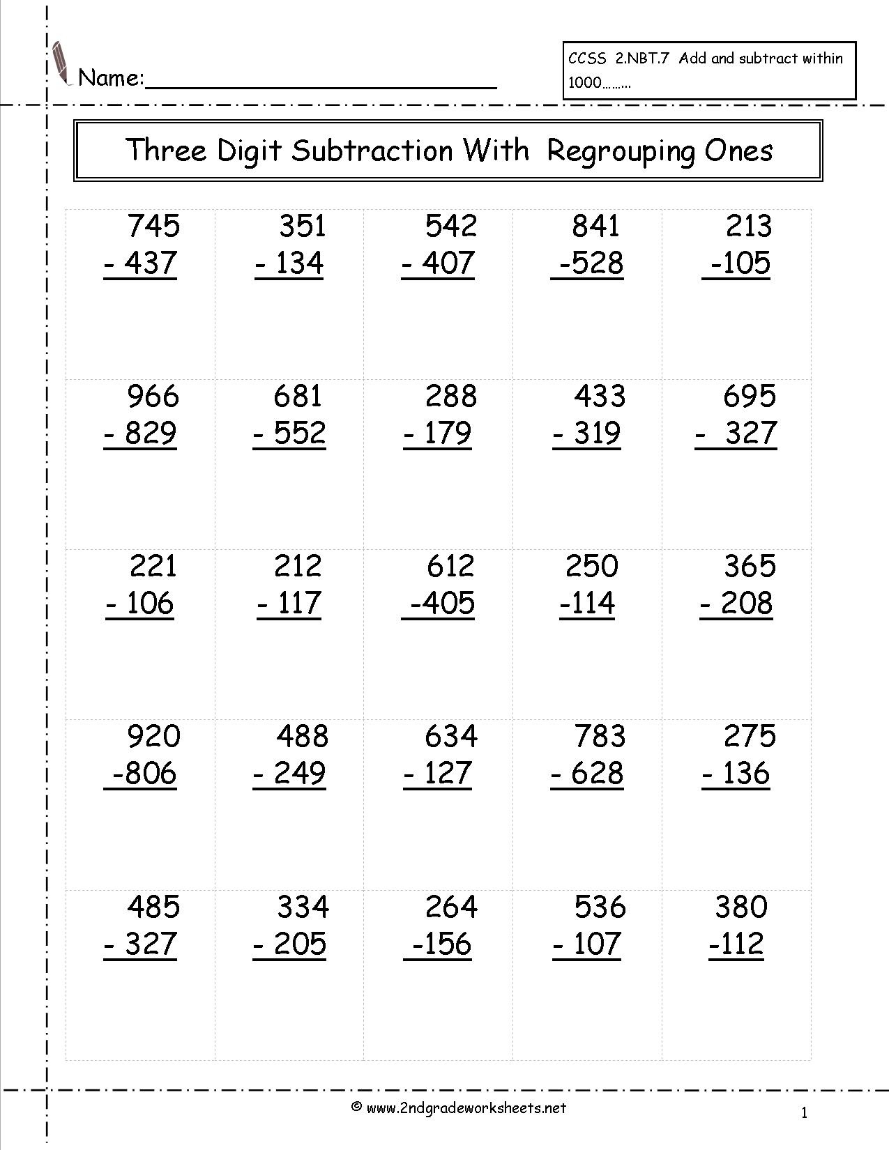 Subtraction Worksheets 3 Digit Three Digit Addition And Subt