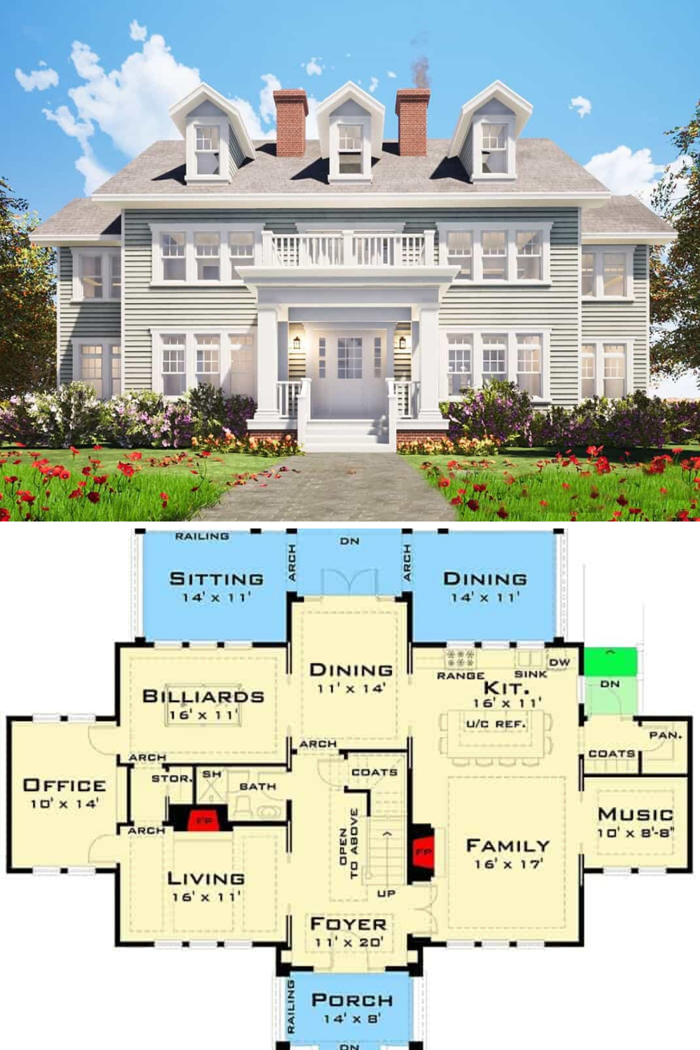 Three Story 4 Bedroom Georgian Home Floor Plan Colonial House Plans 