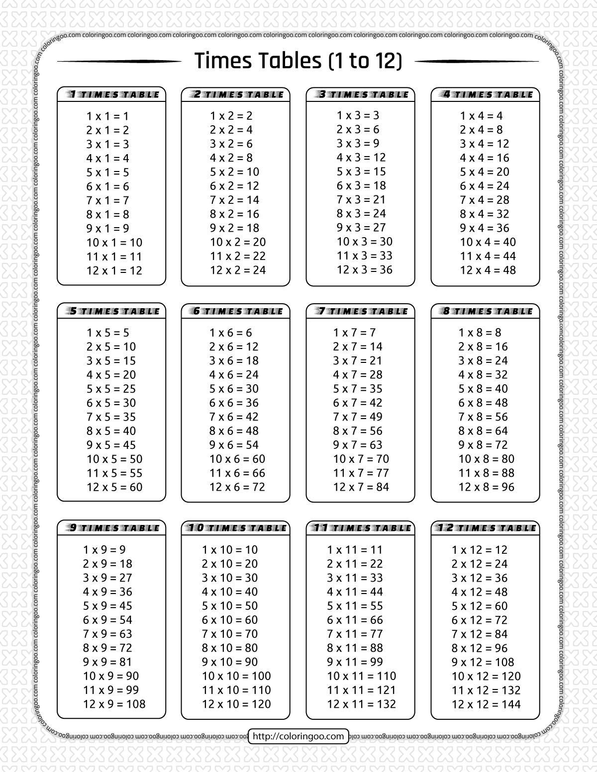Times Table 1 12 Worksheets