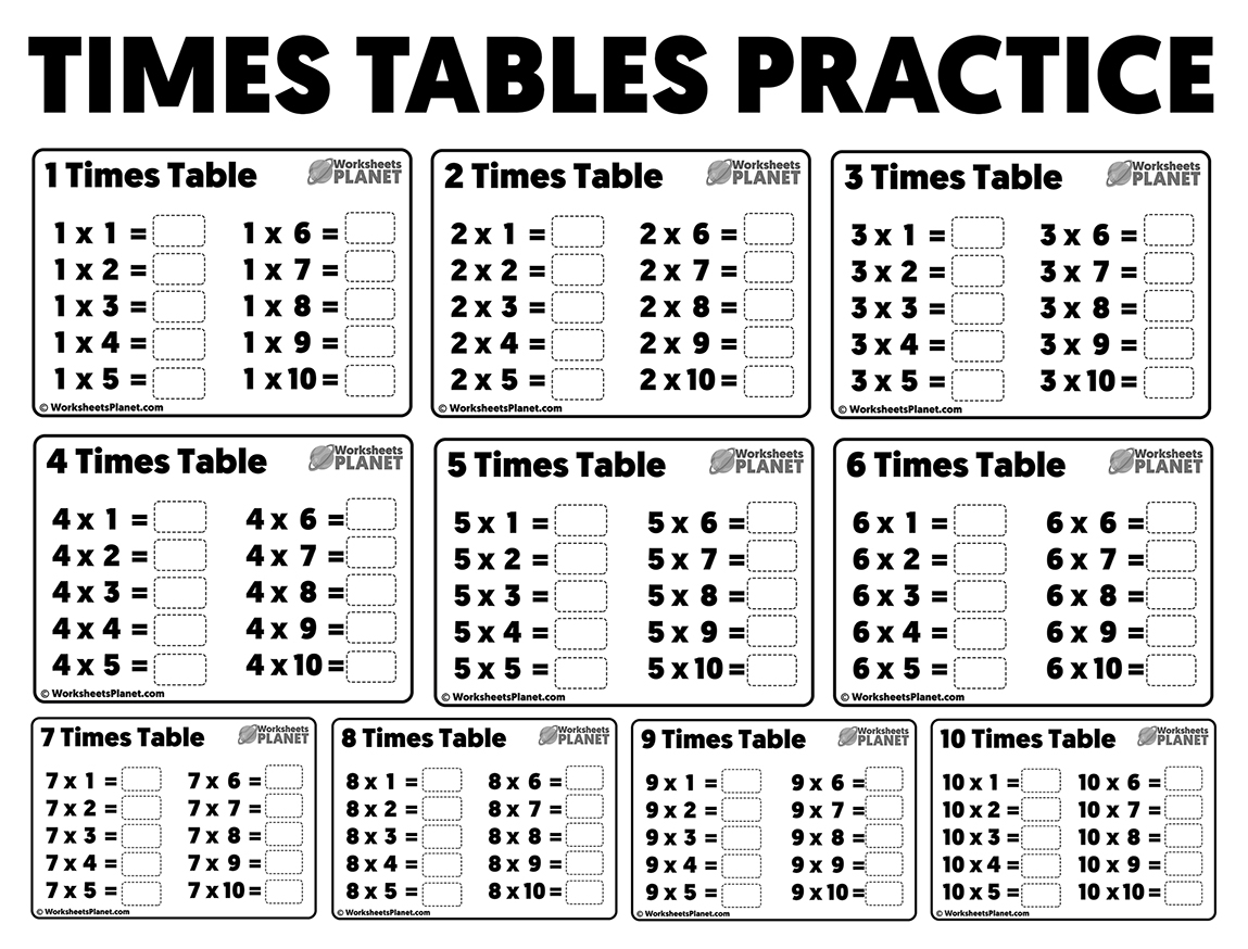 Times Table Practice Sheets Printable