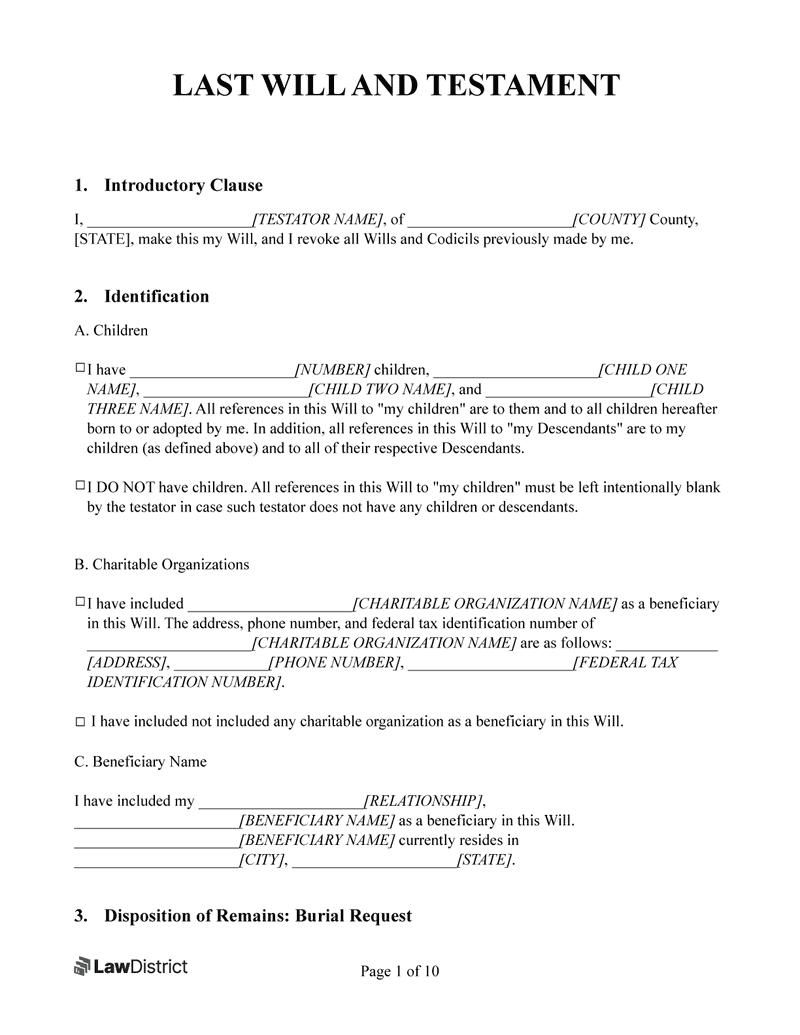 Will And Testament Template Sample Template Samples