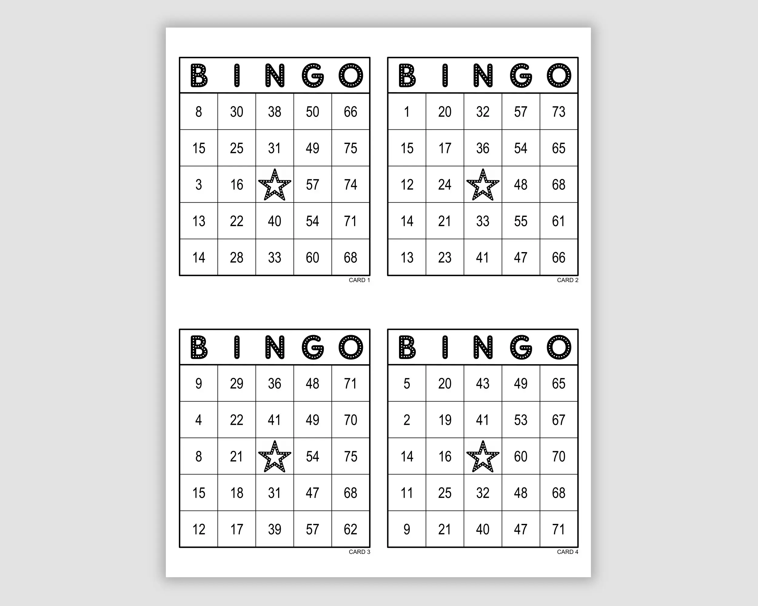 1000 Bingo Cards Pdf Download 4 Per Page Instant Printable Fun Party Game Ink Saver Printer Friendly Minimalist File Etsy