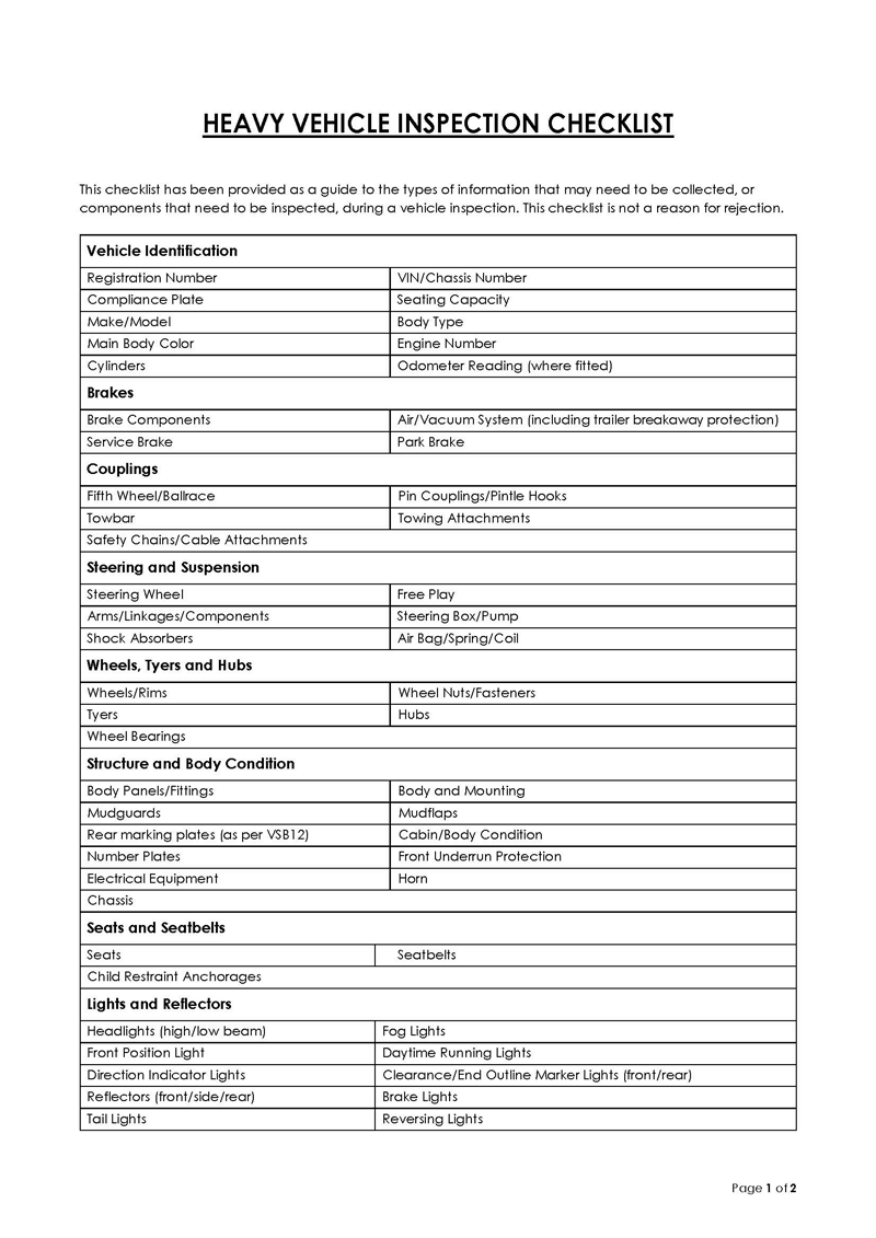 14 Free Vehicle Inspection Forms Editable Word Excel