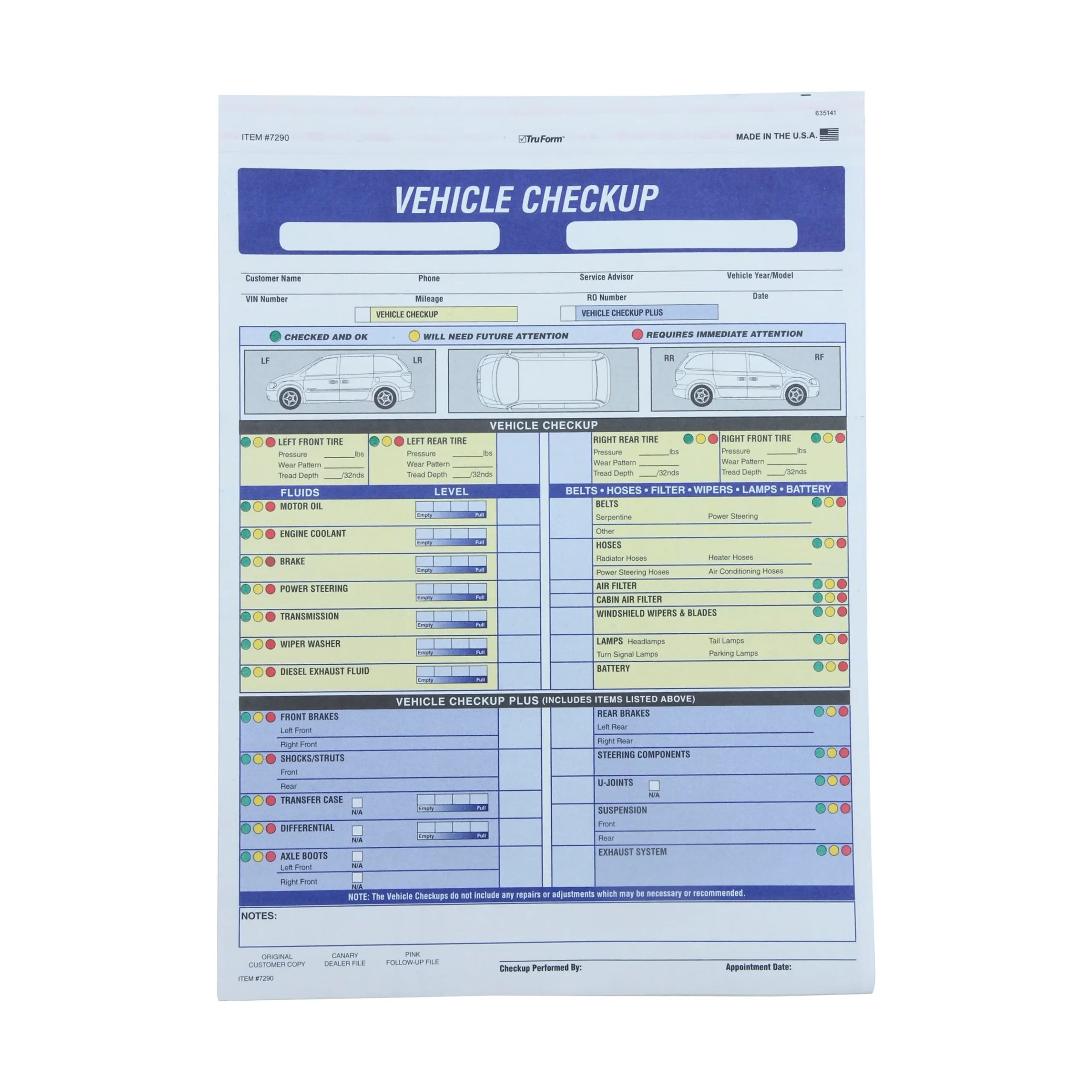 17 27 Point Vehicle Inspection Form 8 1 2 H X 11 W Pack Of 100 Walmart Business Supplies