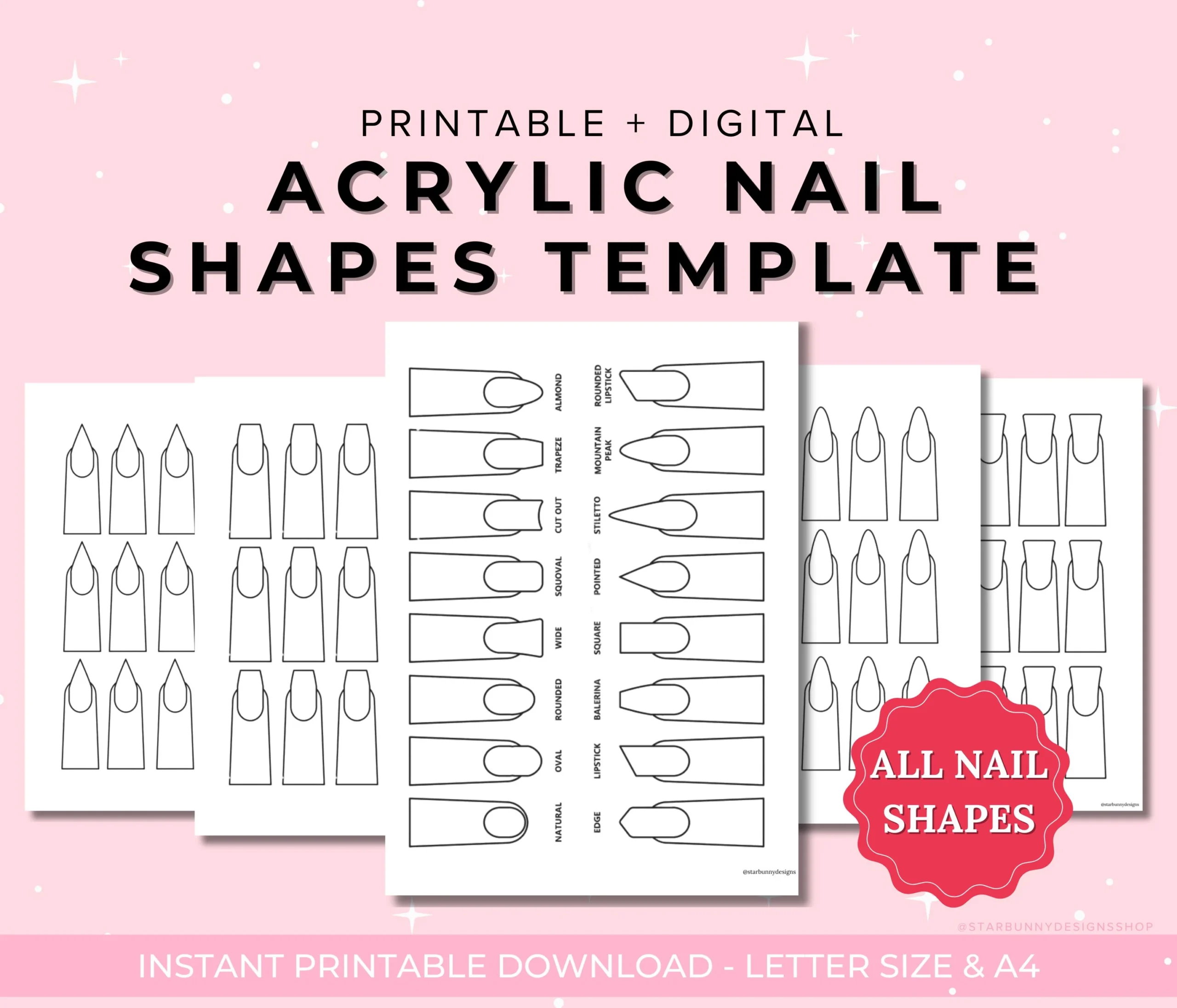 17 Acrylic Nail Shapes Template Sheets Printable Nail Art Practice Template Nail Tech Planner Template Nail Shape Practice Template Etsy