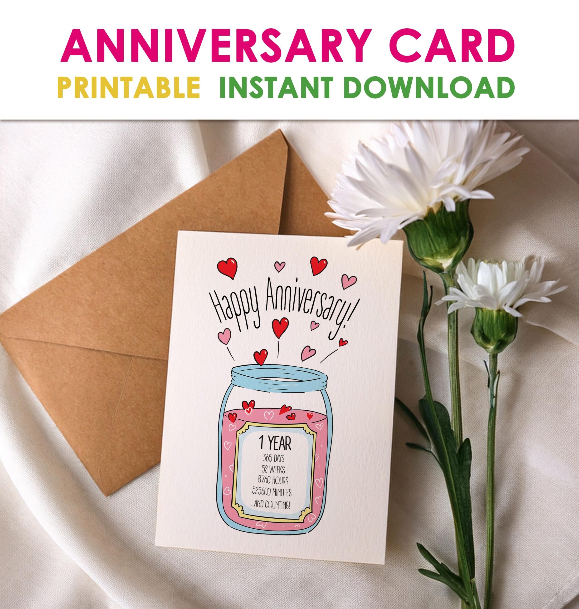 1st Anniversary Card Romantic Printable Greeting Card digital Download Etsy