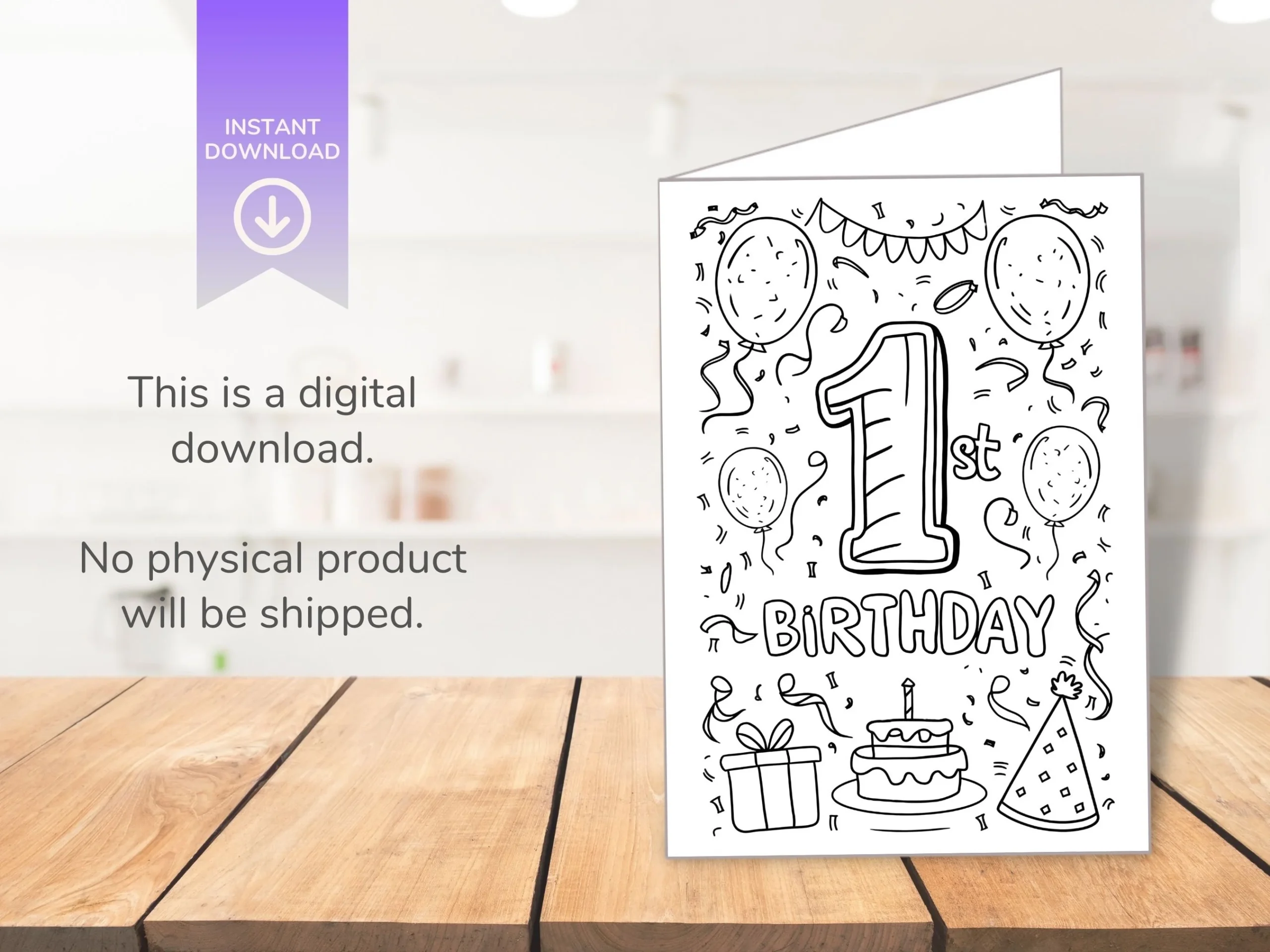 1st Birthday Printable Coloring Card Digital Download First Birthday Party Activity DIY Coloring Card For Kids Etsy