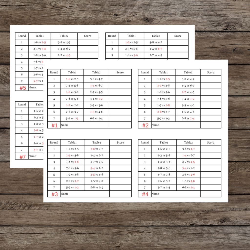 2 Tables Progressive Bridge Tally 8 Person INSTANT DOWNLOAD