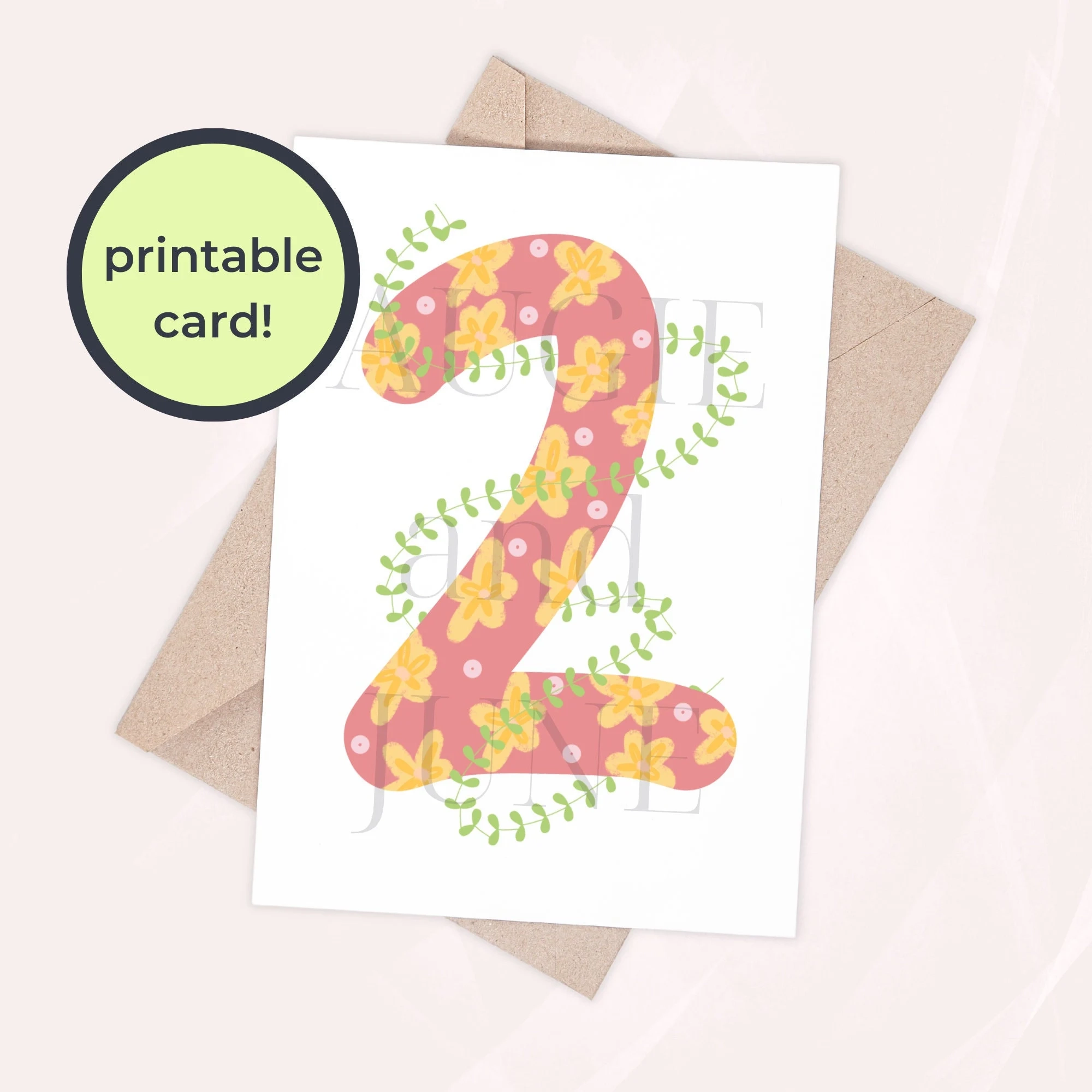 2nd Birthday Or 2 Year Anniversary Card Foldable Card Vertical Printable Blank Floral Number Two Second Birthday Second Anniversary Etsy