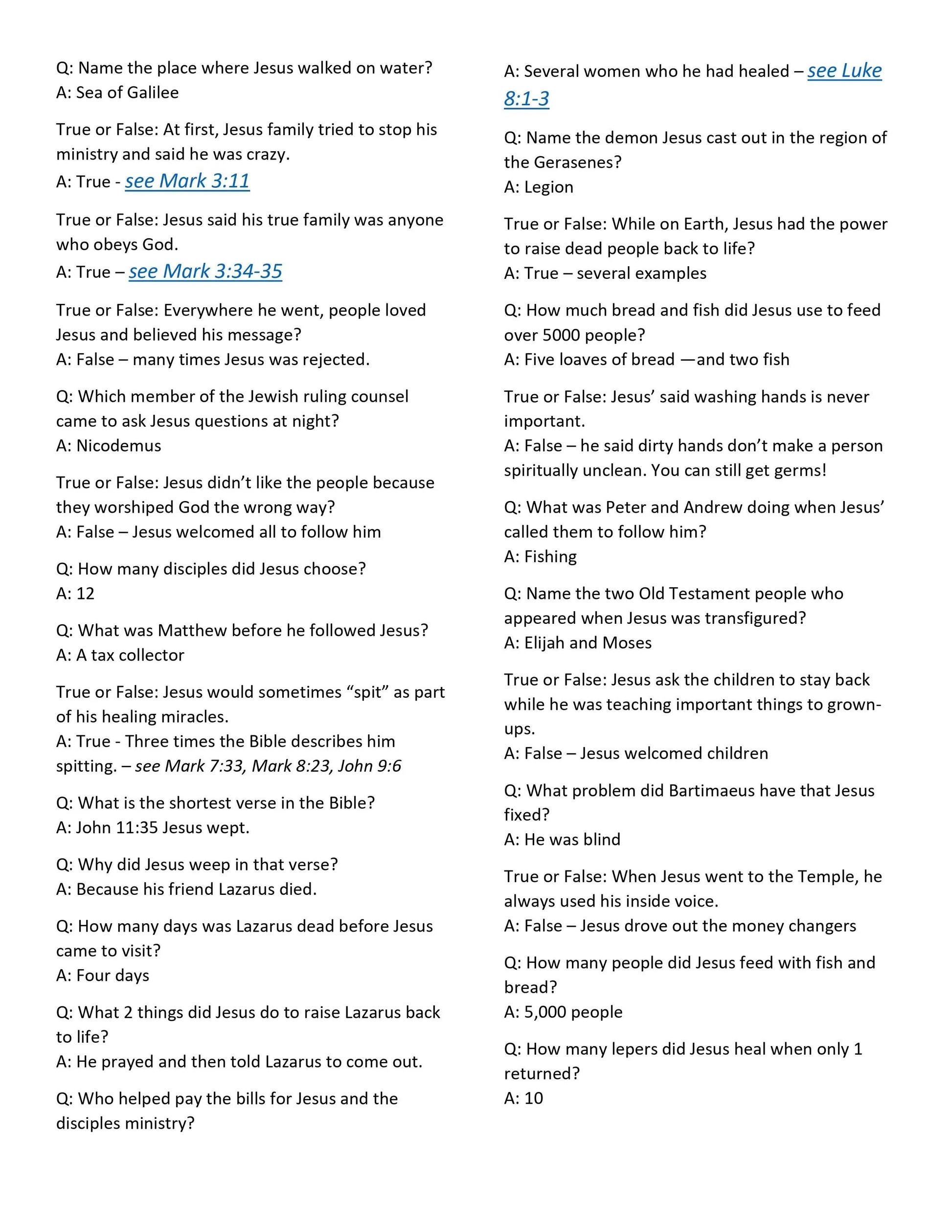 301 Bible Trivia Questions Answers free Download Sunday School Store