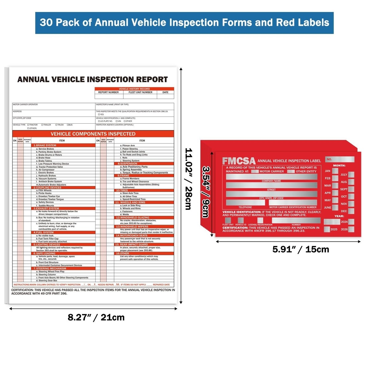 30Pack DOT Annual Vehicle Inspection Forms And Stickers30Pk 3Ply Vehicle Insp EBay