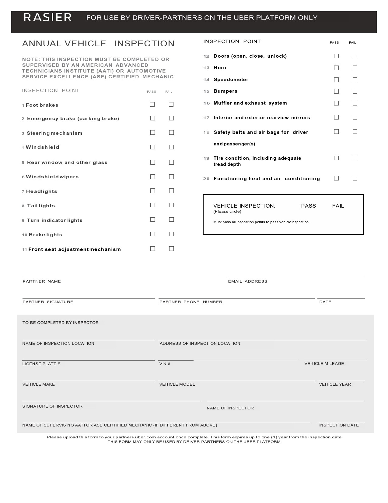 39 Best Vehicle Inspection Forms Lyft Uber Etc TemplateLab